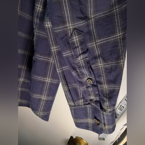 7 For All Mankind Western Plaid Blue Large Business Casual Shirt Office Cowboy - Picture 10 of 16